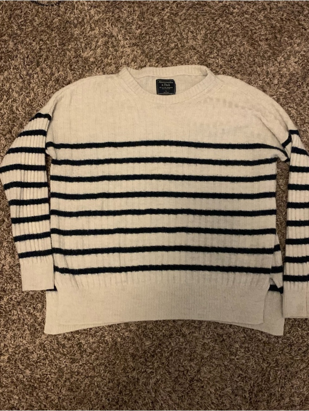 Grey and Black Striped Crewneck Sweater